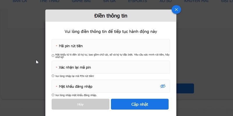 Khai báo tất cả những thông tin trên biểu mẫu khi rút tiền tại nhà cái 78WIN